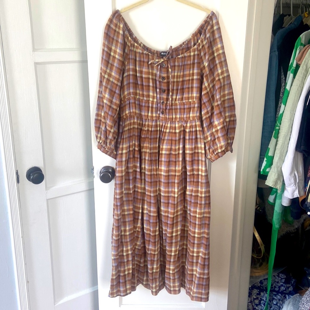 Madewell midi plaid dress.